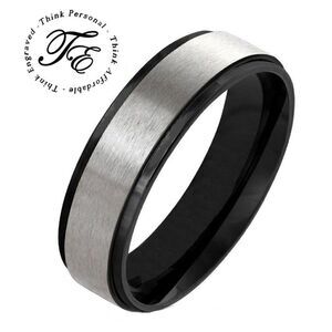 Men's Two Tone Silver and Black Wedding Band Step Edges Sizes 5 - 13 Available